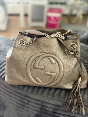Gucci Soho Metallic Leather Shoulder Bag with Tassel